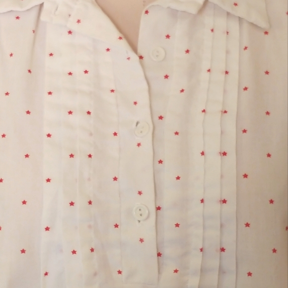 Summer Top Short Sleeves White Red Stars Collar - Picture 8 of 9